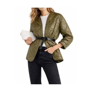 Nili Lotan N.L. Varick Jacket Women M Army‎ Green Quilted Liner 7 oz Made in USA